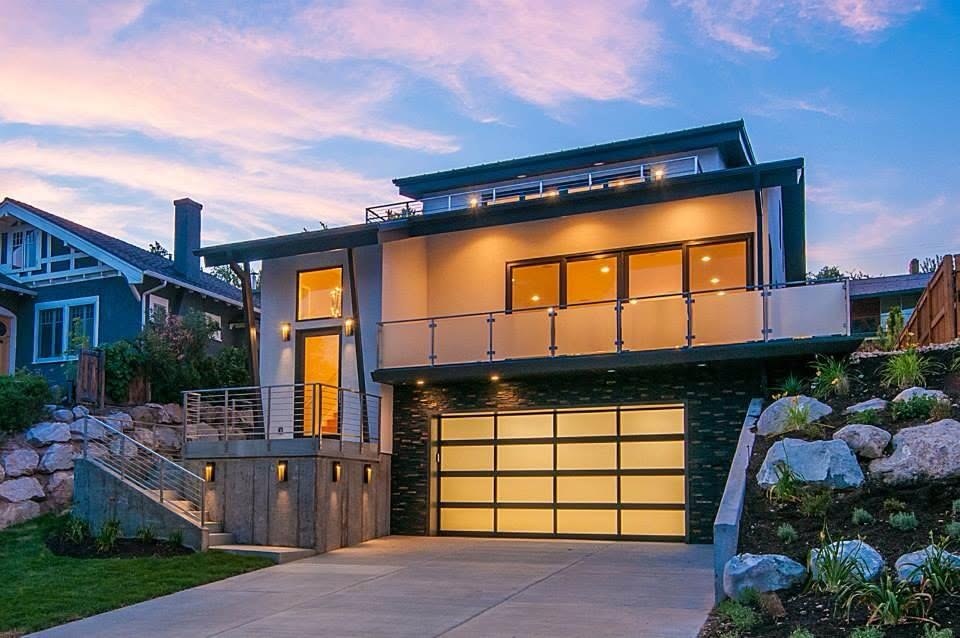 Finished installation — aluminum and glass garage door