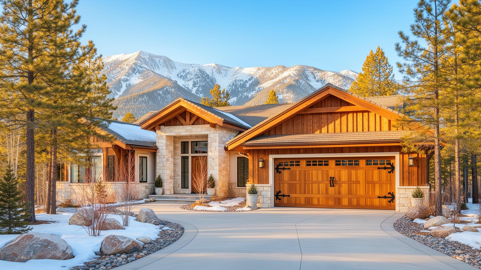 Luxury Utah mountain home with custom wood garage door